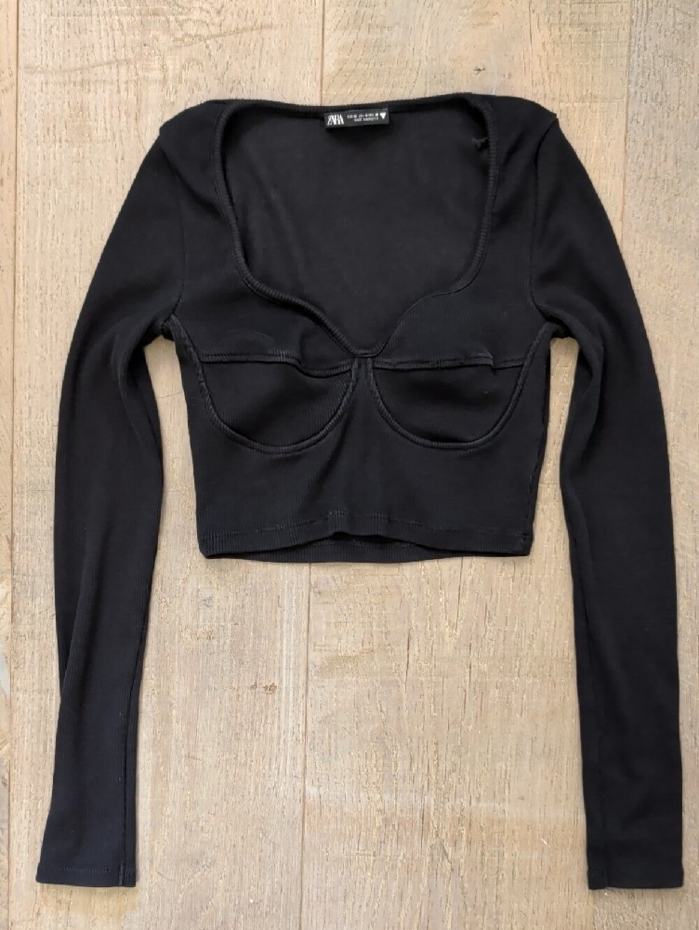 Zara Black Bustier Long-Sleeve Crop Top